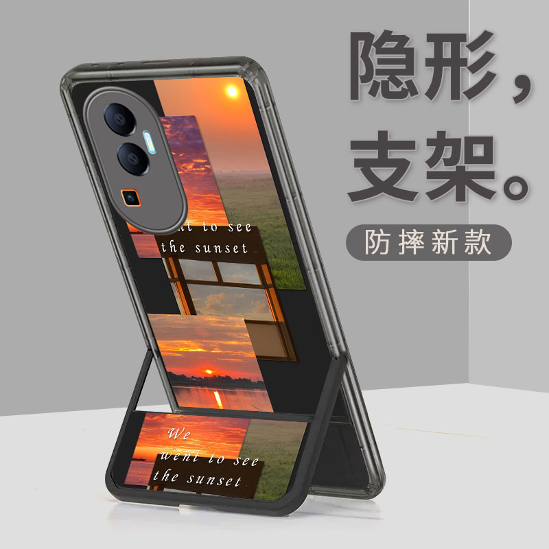 日落支架适用opporeno11手机壳opopreno10带支架opppreno9pro+创意opooreno8复古ooporeno7se个性poopreno6十 3C数码配件 手机保护套/壳 原图主图