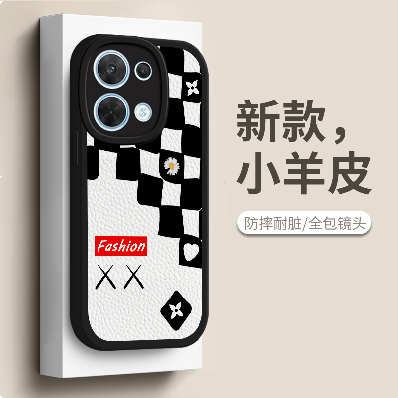 黑白格子适用opporeno9手机壳ooporeno3pro潮牌reno10倍2z复古opporone简约0ppo新款0pp0十oρpo男opporeon女-封面