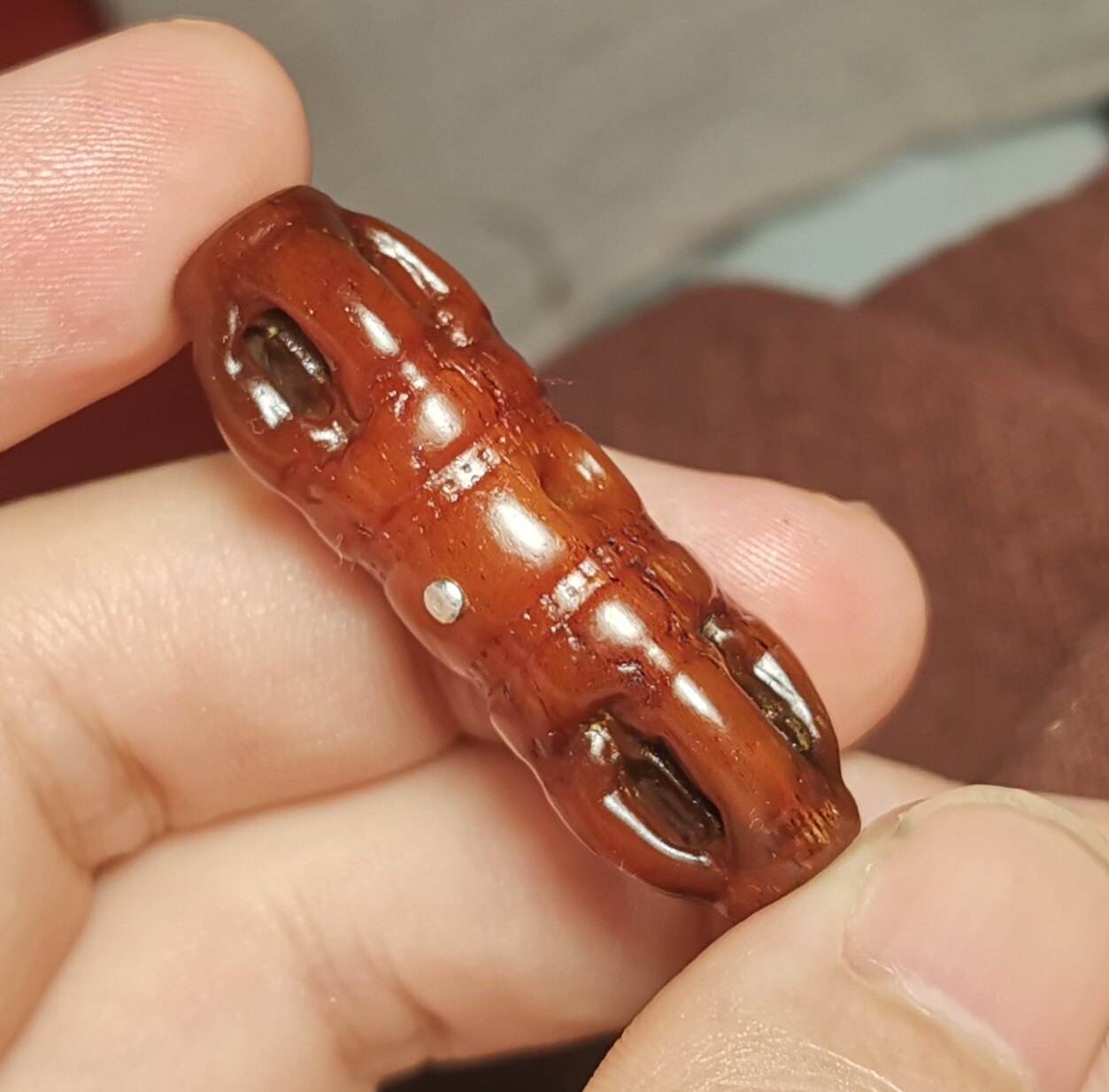 西藏文玩长41mm牦牛骨手工款五股金刚杵背云吊坠挂件一物一图饰品