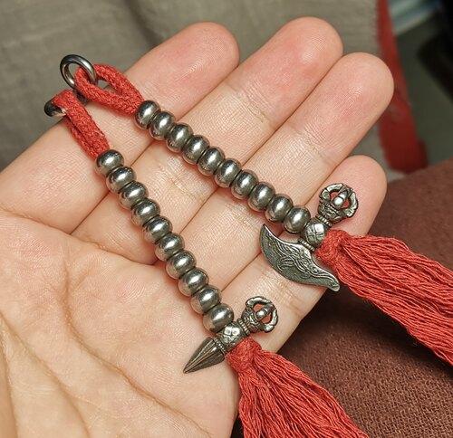 西藏文玩6.5mm铁质寒铁一对计数器挂件测挂一物一图钺杵图腾饰品