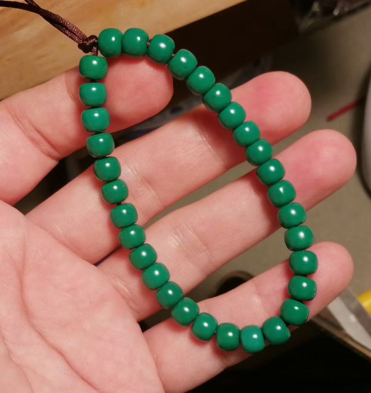西藏七宝之一绿松石6.5mm老型桶珠男女款手链手串念珠素珠款