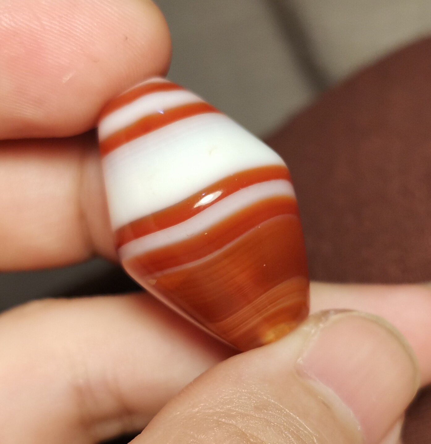 西藏文玩20*30mm老款式红白缠丝玉髓玛瑙锁骨链吊坠顶珠一物一图