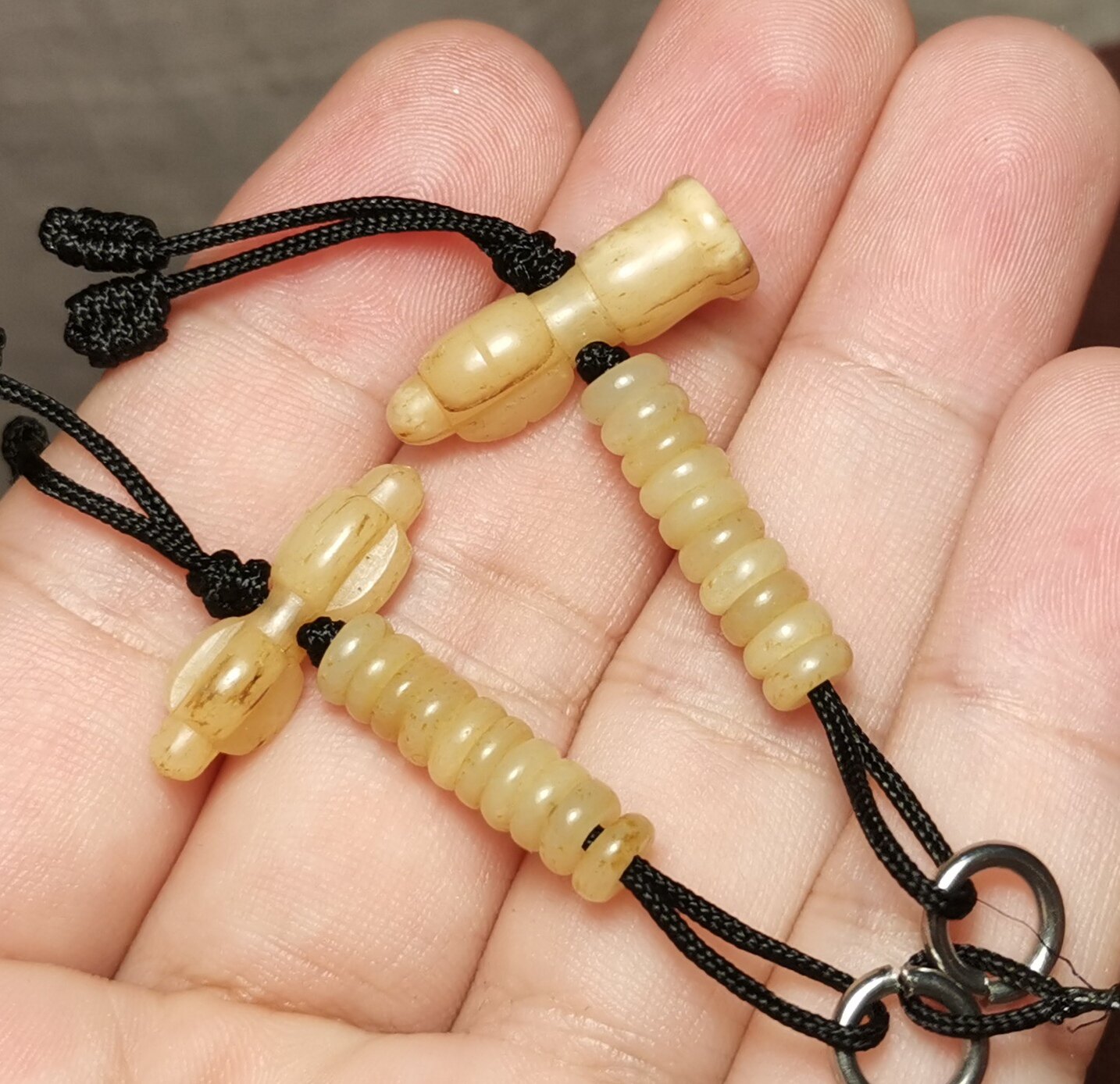 藏系文玩牦牛骨玉化灵骨一对计数器挂件测挂一物一图老款式饰品款
