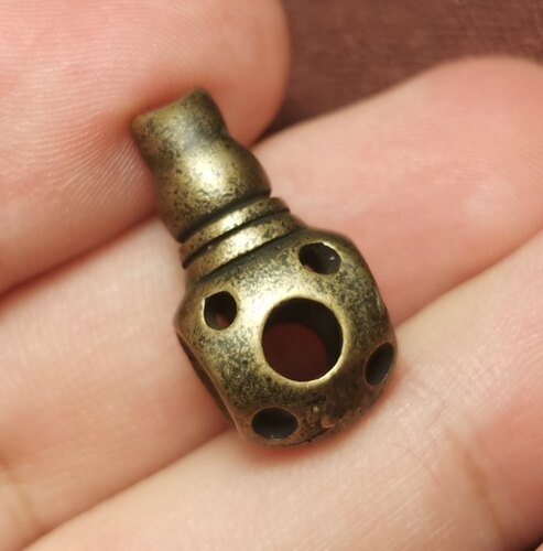 西藏文玩9*11*22mm黄铜做旧老款式潜水艇三通佛头镂空款式配件款