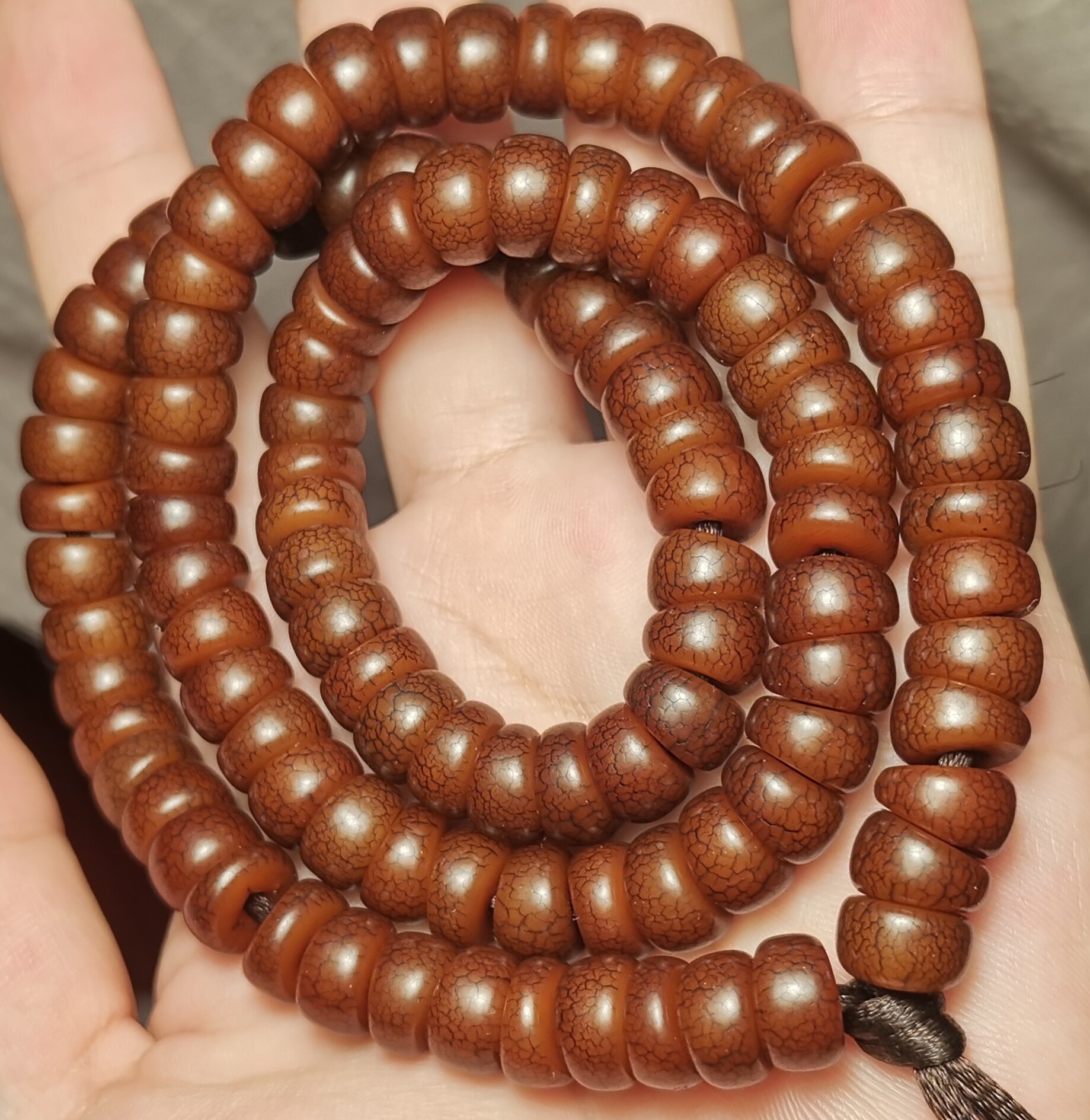 西藏文玩10mm斜切马蹄形佛裂纹菩提根锁骨链手链手持念珠随身挂件