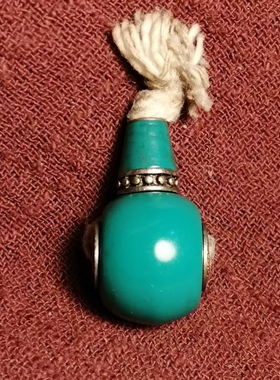 西藏元素17*26mm蓝绿色料器红白铜镶嵌佛头三通百搭结尾配饰配件