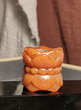 藏系古玩超大直径24mm牙黄玉化灵骨莲花座连珠纹跑环跑圈配件藏饰