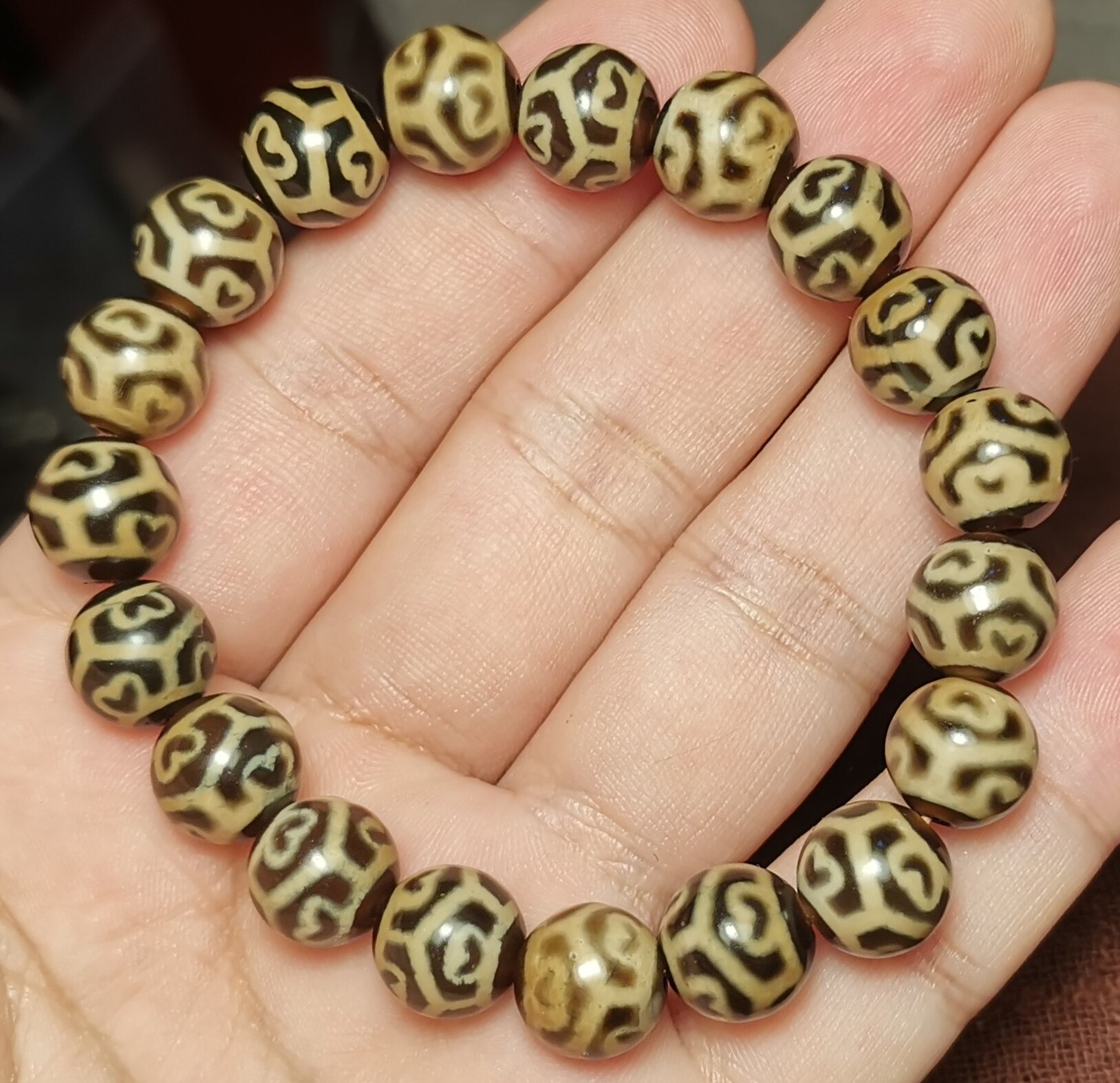 藏系文玩10mm小圆珠莲花天珠手链手串一物一图随身佩戴佛珠天珠款