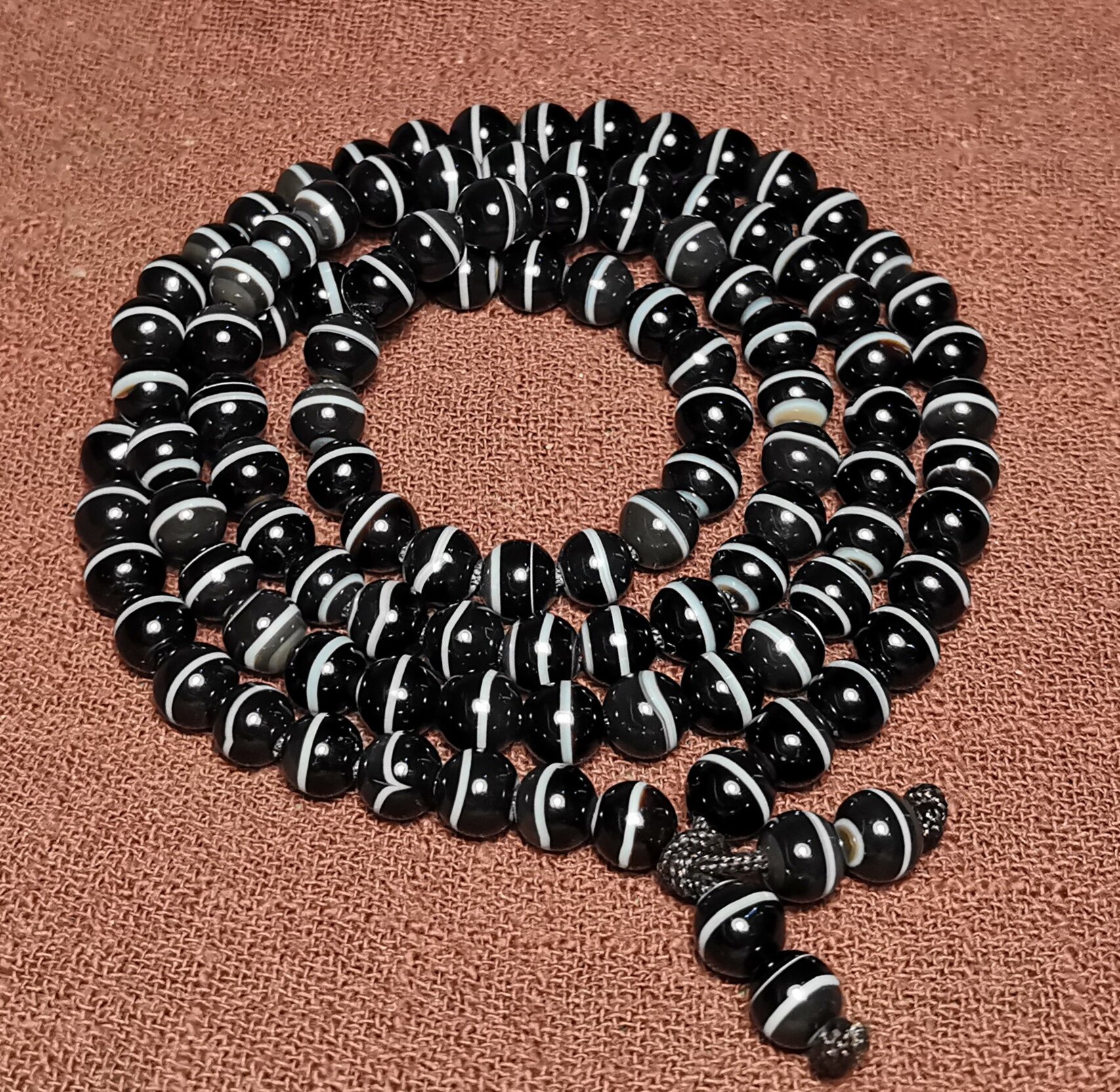 西藏文玩6.5mm108颗一线药珠子带浅一物一图小年份锁骨链手持念珠