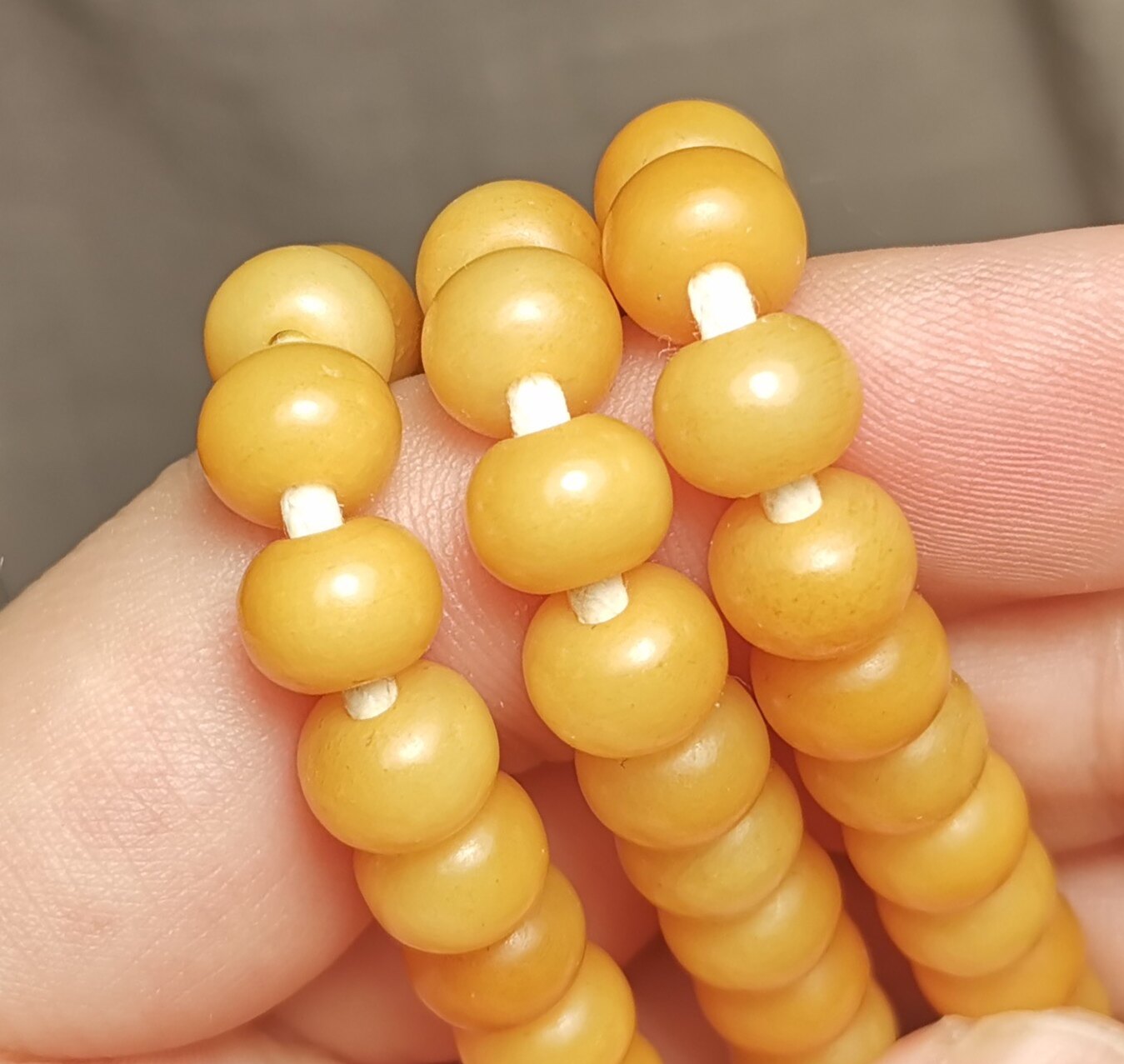 西藏文玩8mm黄色牦牛骨手工打磨苹果圆佛珠手链锁骨链一物一图珠