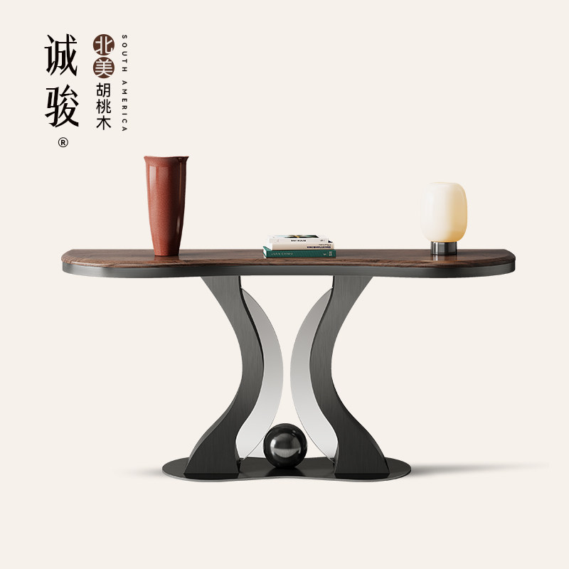 诚骏胡桃木玄关桌高端轻奢入户置物台靠墙端景台正对门实木玄关台