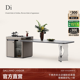 诚骏意式 厨房吧台带插座 极简岩板岛台餐桌茶桌一体可伸缩开放式