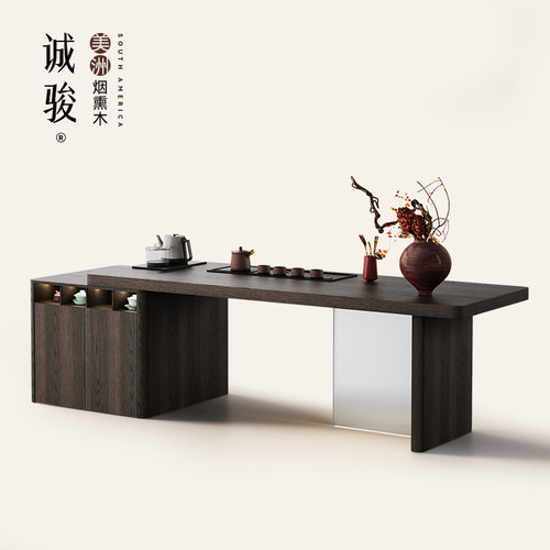 意式实木办公桌茶台烧水壶一体