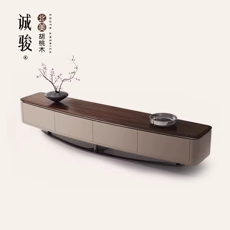 诚骏白蜡木实木茶几电视柜组合轻奢现代简约客厅家用深胡桃色地柜