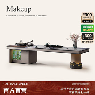 诚骏天然大理石茶桌现代轻奢带鱼缸高端办公室大平层茶室实木茶台