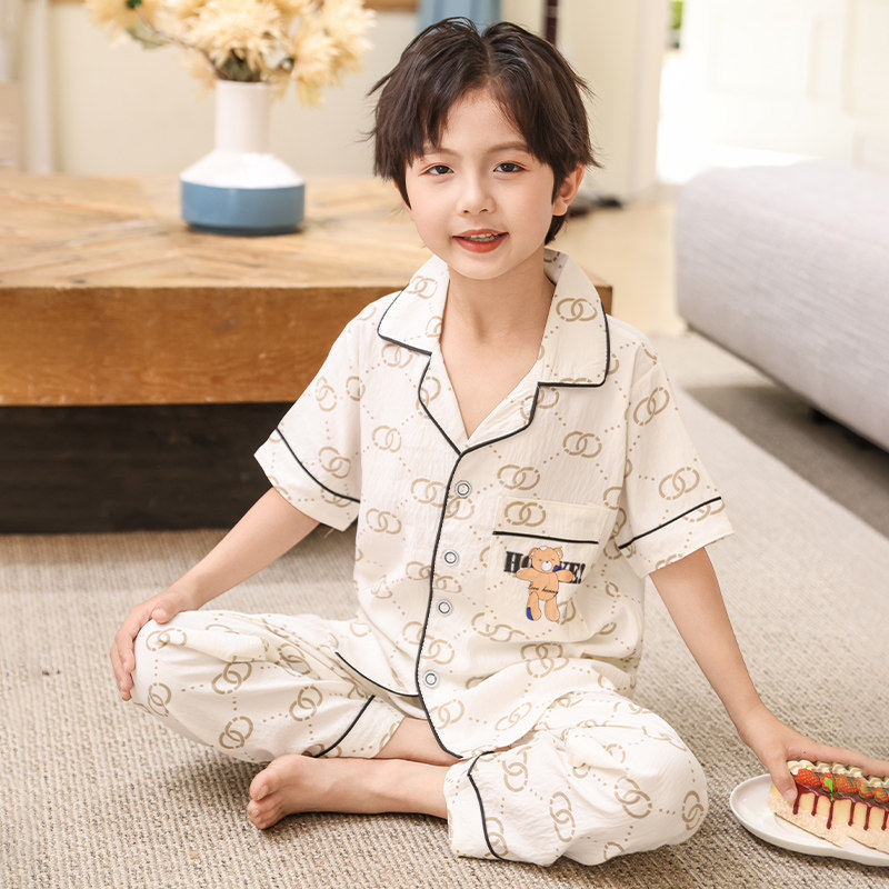 长裤云朵空调薄款中大童男童家居服卡通小男孩睡衣夏季短袖棉套装
