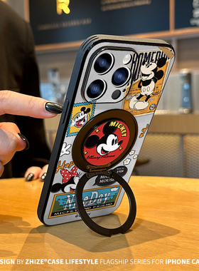 海报米奇贴纸适用苹果17手机壳15Promax高级新13潮牌素皮16Promax隐形支架一体奢华ip15涂鸦个性16Pro外壳Ho3