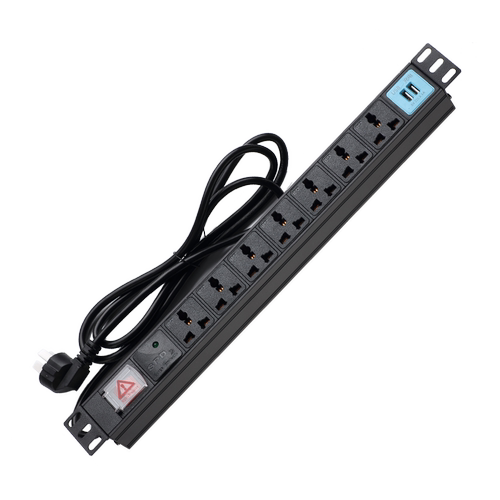 复龙pdu机柜用电源插座铝合金6位8位防雷双USB10A/16A2米工程无线排插排接线板