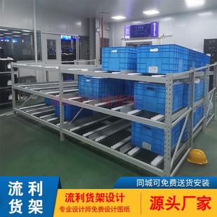 流利条货架车间物料滑轮分拣区滚动式置物货架精益管流利式货架