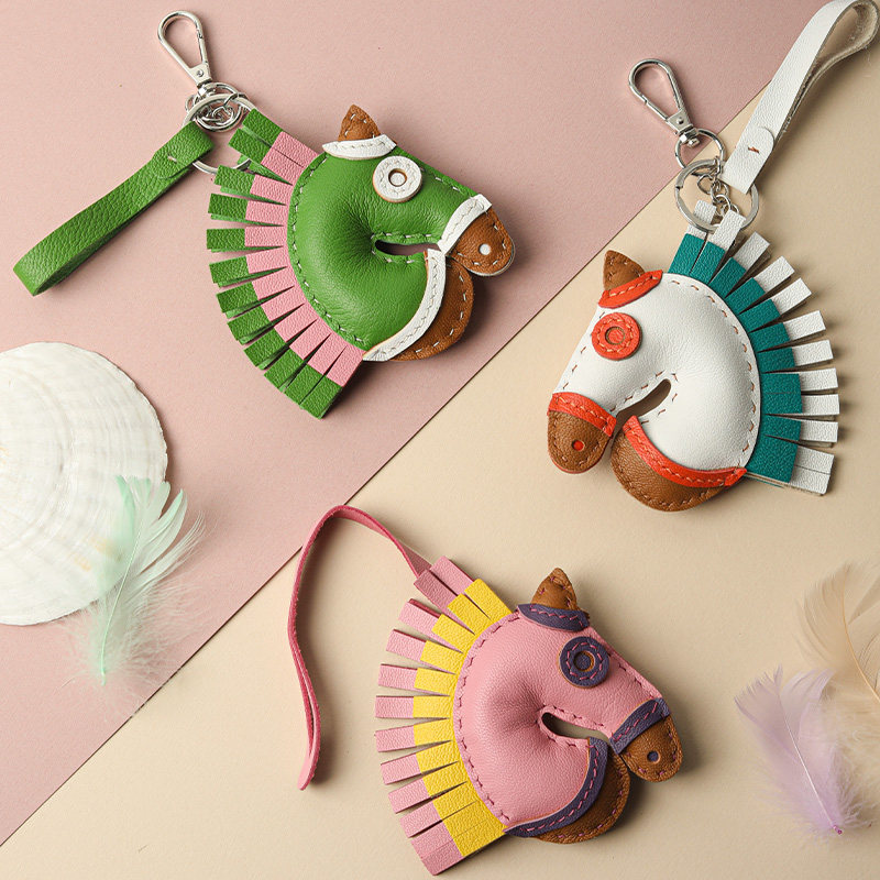 裁鱼手工diy材料包小马摆件羊皮绿色马头钥匙扣挂件自制包包挂饰