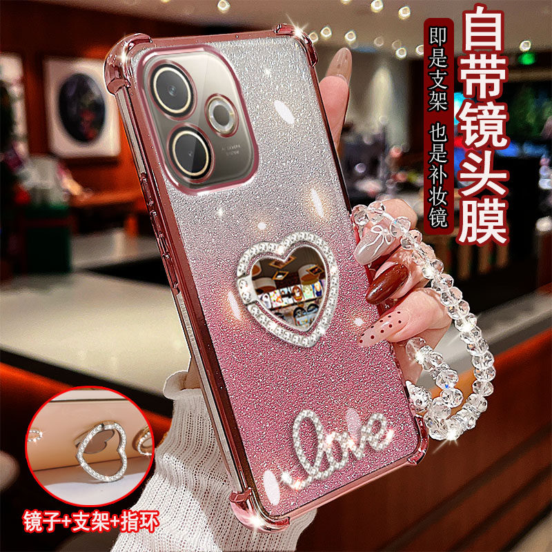 适用OPPO K13x手机壳K13s镶钻LOVE字母镜子指环旋转支架5G保护套荣耀防摔软硅胶镜头全包边女款四角气囊