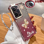 适用oppo reno9手机壳5G气囊reno5透明reno6闪粉镶钻reno7蝴蝶se带镜头膜K全包pro电镀女款 软硅胶防摔保护套