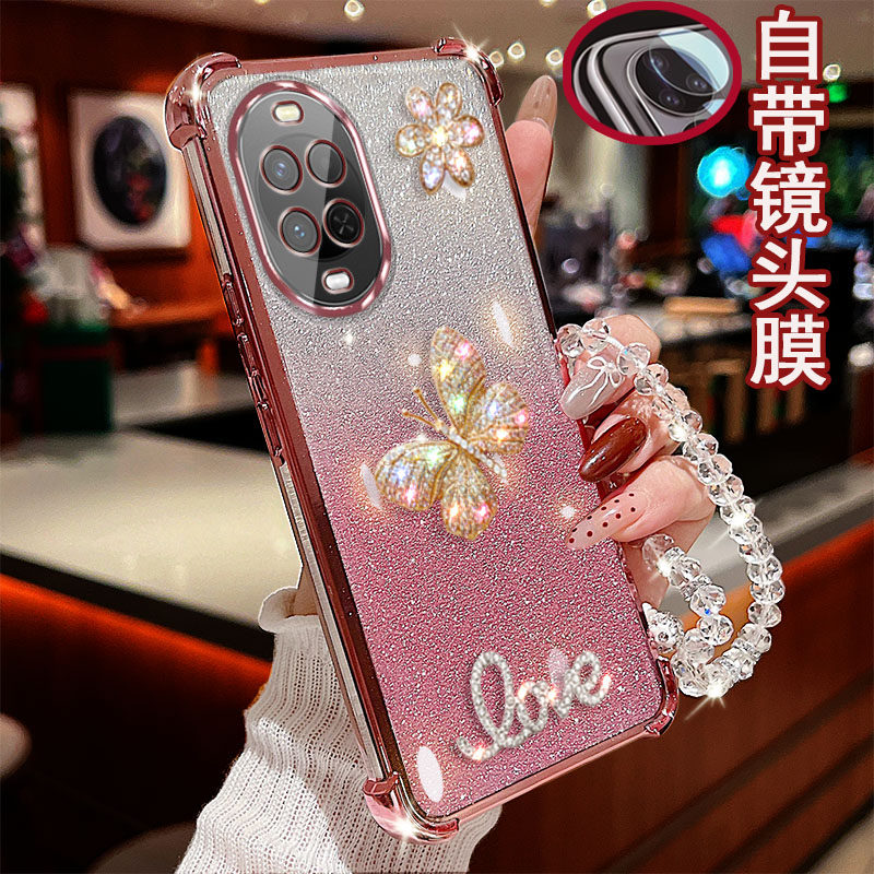适用华为Nova15手机壳气囊PSN-AL00镶钻立体水钻蝴蝶镜头全包边保护套女士款新品软硅胶防摔保护套奢华潮流