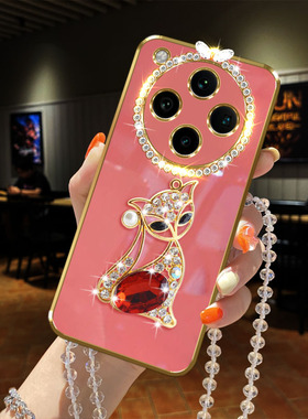 新品适用OPPO Findx8手机壳pro立体镶钻宝石狐狸5G链子PKB110全包边PKC110镜头女款软硅胶防摔保护套时尚潮流
