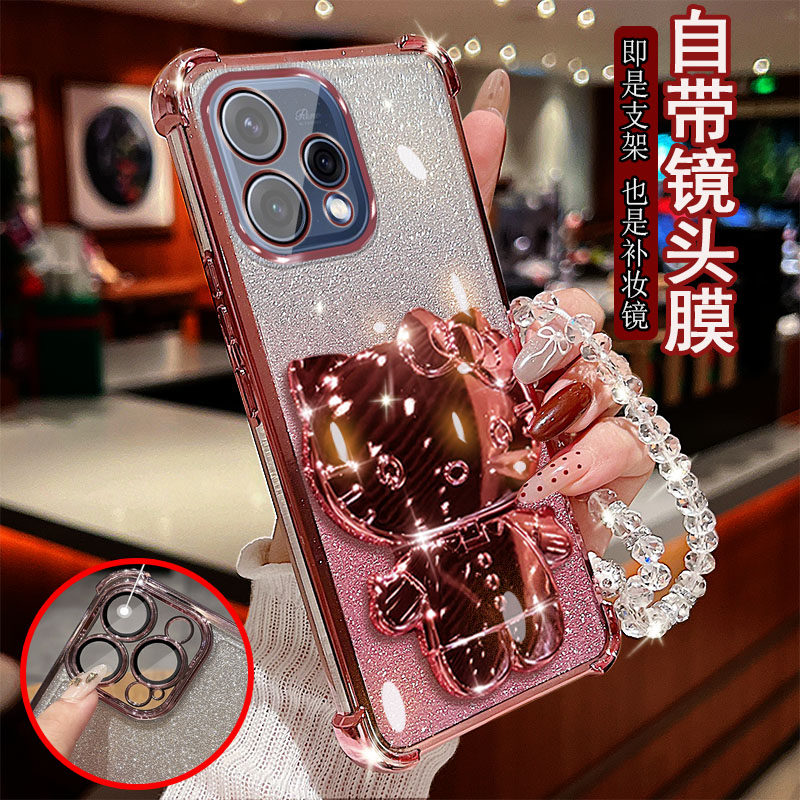 适用oppo Reno15c手机壳PMD110透明气囊防摔一体镜头膜全包边保护套女士新款小猫支架带镜子软硅胶可爱网红