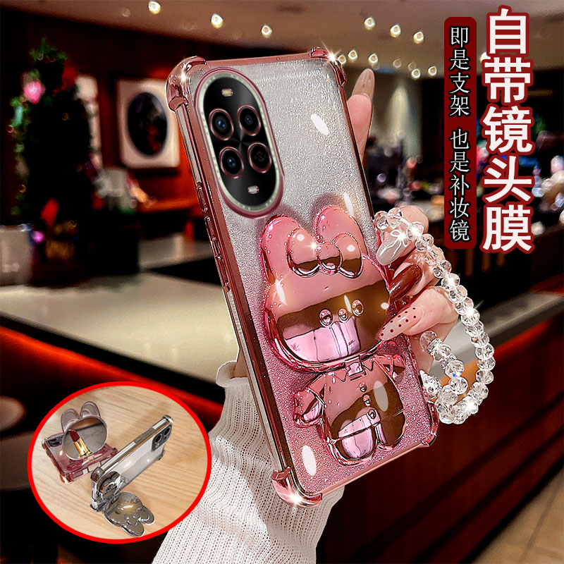 新品适用华为Nova12手机壳pro透明5G四角nova13气囊防摔ultra自带镜头膜全包保护套女款小兔支架补妆镜子软胶