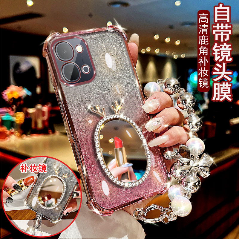 适用于vivo Y500i手机壳V2531A镶钻四角气囊防摔保护鹿角镜子镜镜头全包女款潮流新款四角加厚款网红奢华