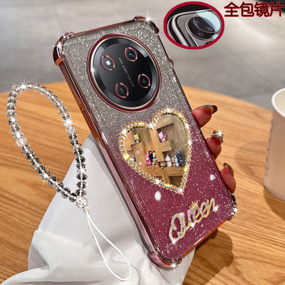 荣耀x60手机壳气囊爱心镜子