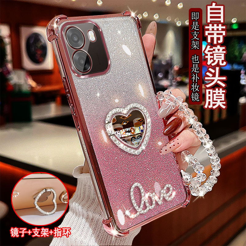 适用oppo A6s手机壳A6i+镶钻LOVE字母镜子PLT120指环旋转支架5G保护套荣耀防摔软硅胶镜头全包边女款四角气囊