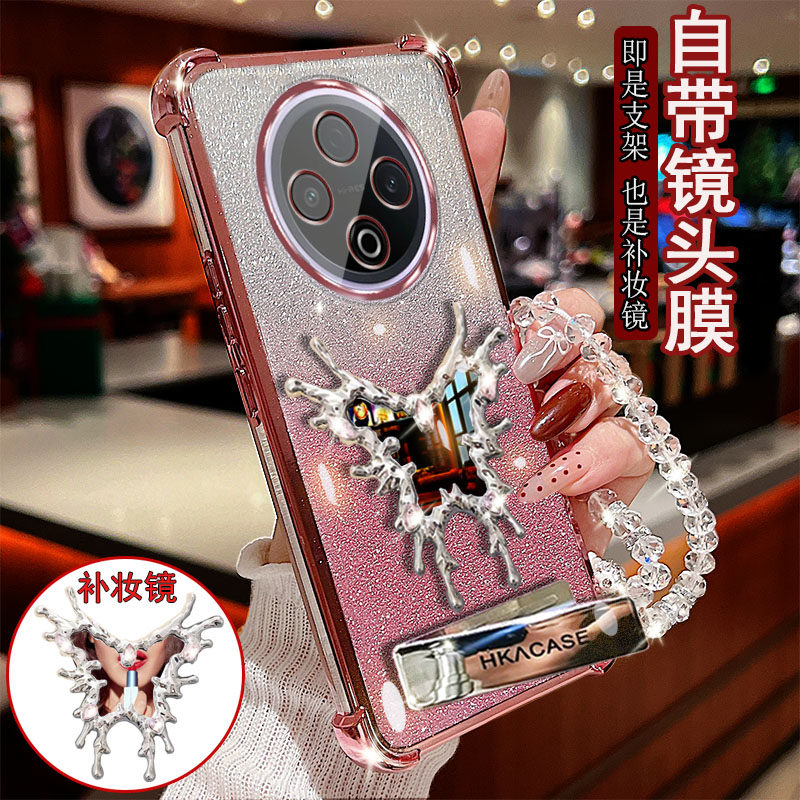 适用vivo y500手机壳透明四角防撞气囊防摔镜头膜全包边保护套女款带魔镜支架镜子新品奢华网红时尚