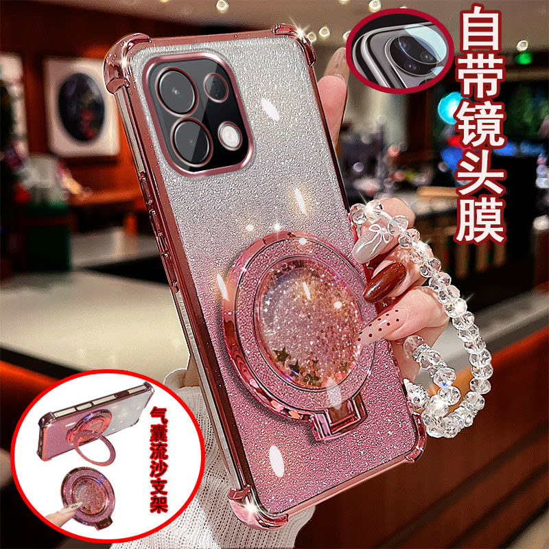 OPPO K13Turbo手机壳透明5G四角气囊pro防摔一体镜头膜全包边保护套女新款解压流沙带支架软硅胶网红奢华