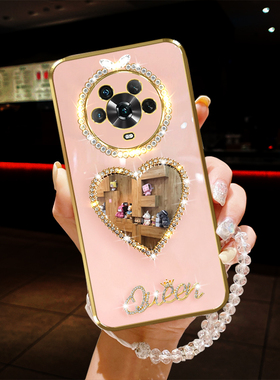适用华为荣耀magic4手机壳pro闪镶钻皇冠爱心补妆镜magic3手链ELZ-AN00女新款AN10全包镜头LGE软潮防摔保护套