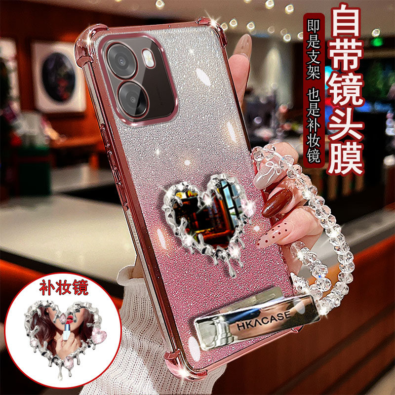 适用于oppo A6s手机壳A6i+透明PLT120四角防撞气囊防摔镜头膜全包边保护套女款水滴爱心补妆镜子支架新品奢华