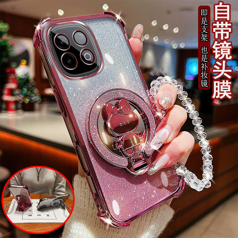 适用iQOO Z10Turbo手机壳pro透明V2452A四角V2453A防撞气囊防摔镜头膜全包保护套女款迷你小兔子支架化妆镜子