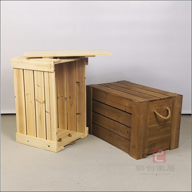 实木板条带盖收纳箱长方木制储物箱凳复古阳台木箱大号可坐人箱子