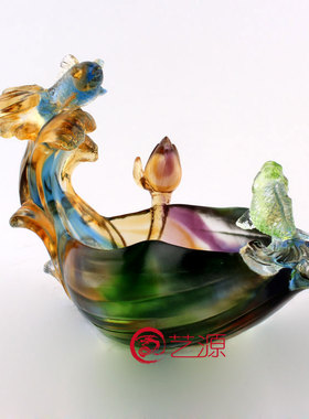 琉璃聚宝盆鱼摆件送客户朋友同事闺蜜结婚客厅办公U桌风水乔迁开