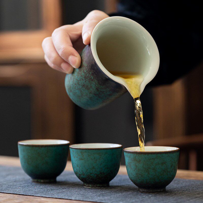 中式孔雀a绿茶海公道杯功夫茶具分杯茶器功夫茶R具配件办公家用精