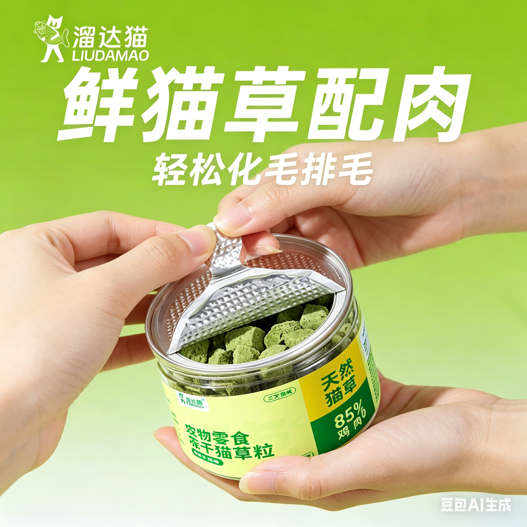 溜达猫冻干猫草粒猫咪零食排毛球化毛鸡肉三文鱼味猫草粒