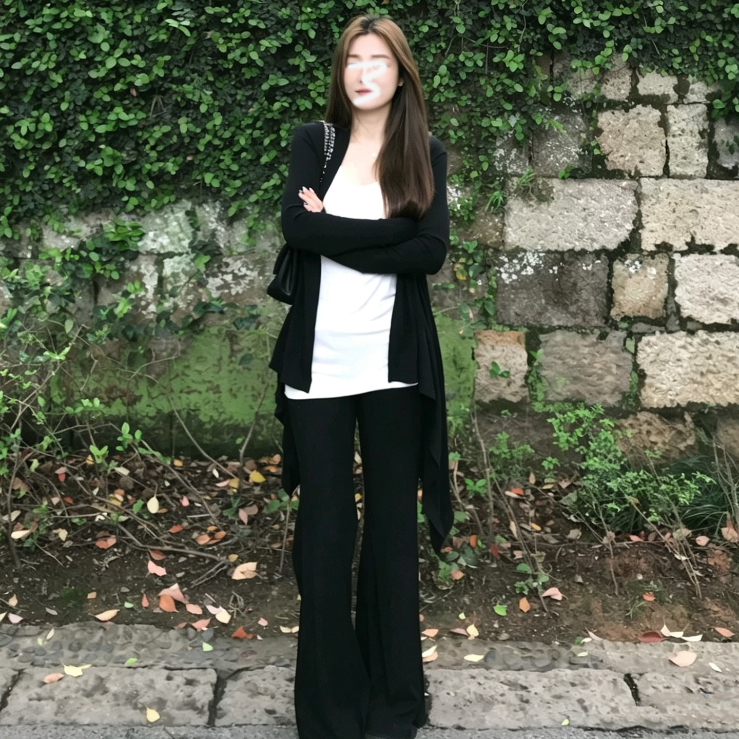 御姐气质黑色开衫外套女秋季纸片人中长款遮屁股宽松显瘦披肩上衣