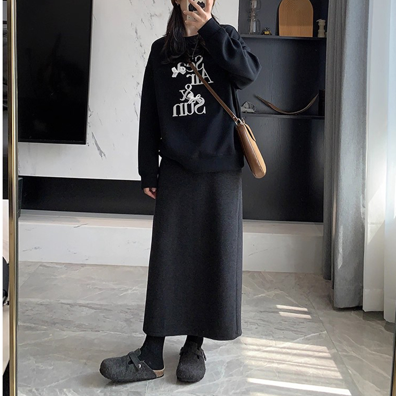 480G高腰显瘦毛呢直筒半身裙女