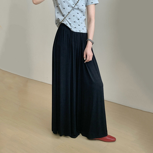 春夏带口袋甩甩裤 大摆长裤 子 女垂感宽松显瘦休闲裤 高腰黑色阔腿裤