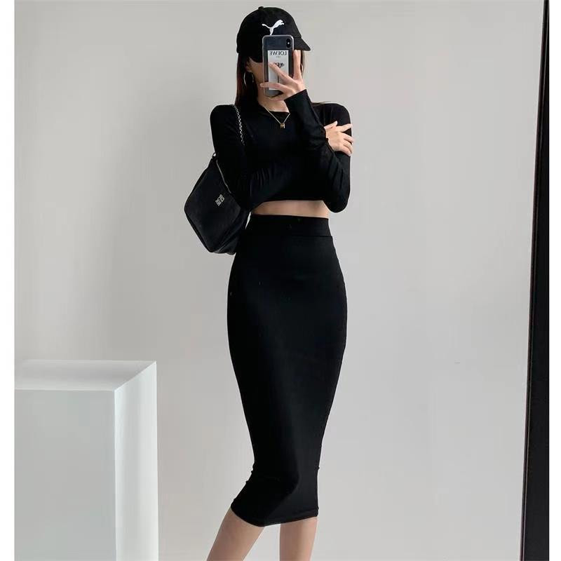 黑色高腰包臀半身裙女春夏中长款修身显瘦弹力一步裙性感风紧身裙