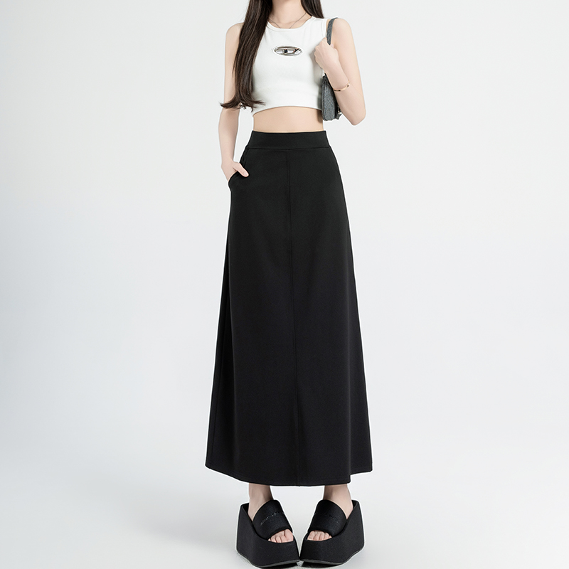 大码胖mm半身裙女梨形身材春夏百搭高腰a字裙包臀口袋长裙面试裙