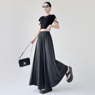 裙甩甩裤 垂感显瘦宽松休闲裤 子 女春夏薄款 慵懒风高腰深灰色阔腿裤