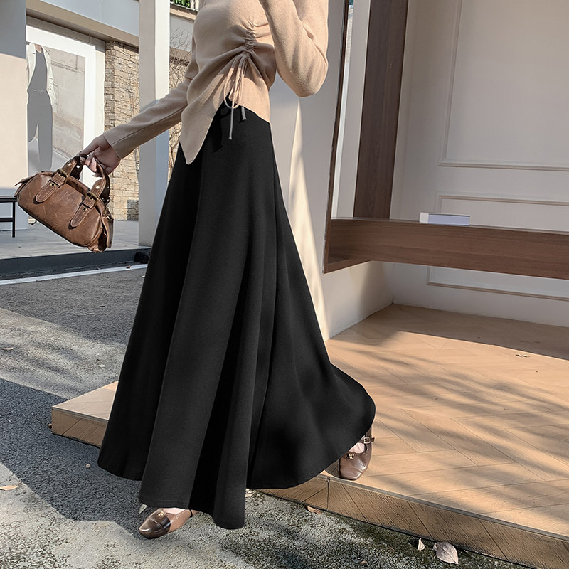 加绒空气层黑色A字半身裙女冬高腰显瘦垂感气质长裙宽松大摆伞裙