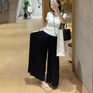子 慵懒风甩甩裤 莫代尔黑色高腰阔腿裤 女春夏宽松垂感显瘦休闲长裤
